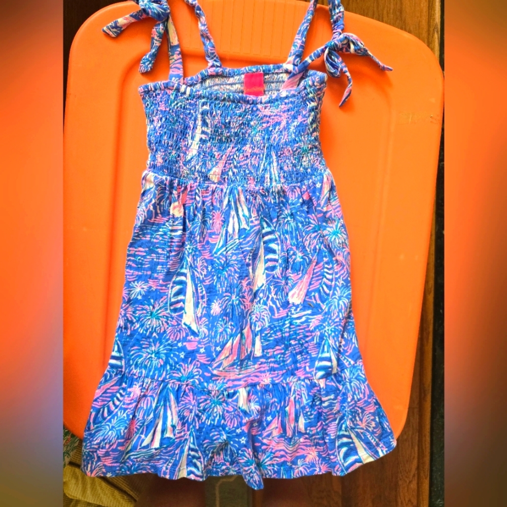 Lilly Pulitzer Sailboat Pink and Blue Print Dress size Small 4/5 girls